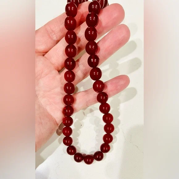 RARE!!! Artisan Red Jade or Carnelian Bead Necklace | Sterling Clasp | Vintage - Picture 3 of 12